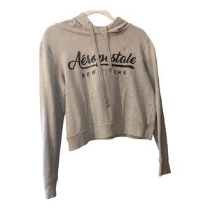 Aeropostale Gray Hooded Drawstring Cropped Banded Bottom Size M Cotton Blend